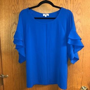 Royal blue ruffle sleeve blouse